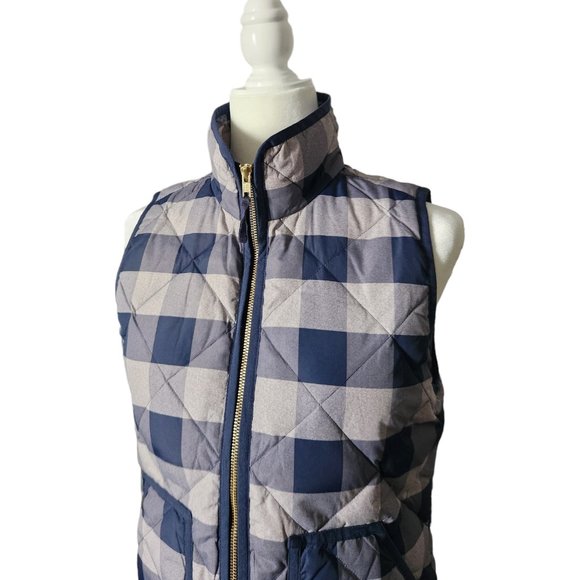 J. Crew Down Quilted Buffalo Plaid Navy Blue/Gray Puffer Vest Size XS - Picture 2 of 10